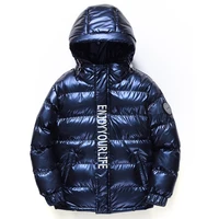 8 19t boys parkas winter coat bright thick hooded warm padded black cotton children teens jacket dark blue silver high quality