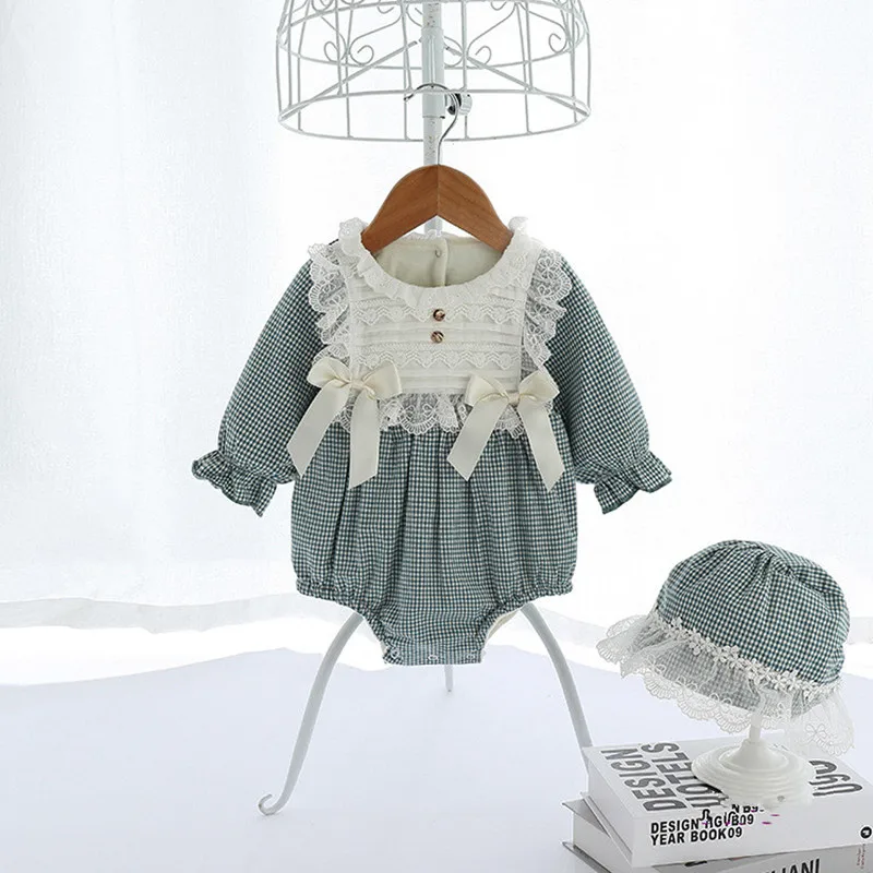 Baby Winter Bodysuits Plus Velvet Thick Plaid Baby Girls Jumpsuit 0-2 Yrs Newborn Baby Girls Overalls Toddler Outerwear for Kids