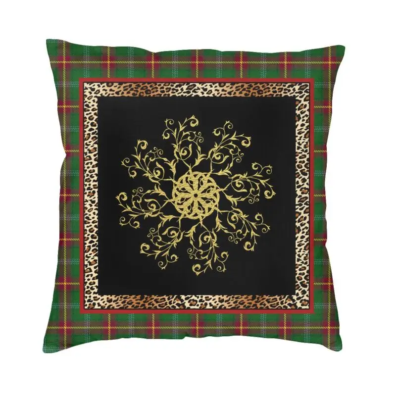 

Рождественская наволочка в рустикальном стиле со снежинками 40x40 см, клетчатая бархатная наволочка с золотыми листьями в скандинавском стил...