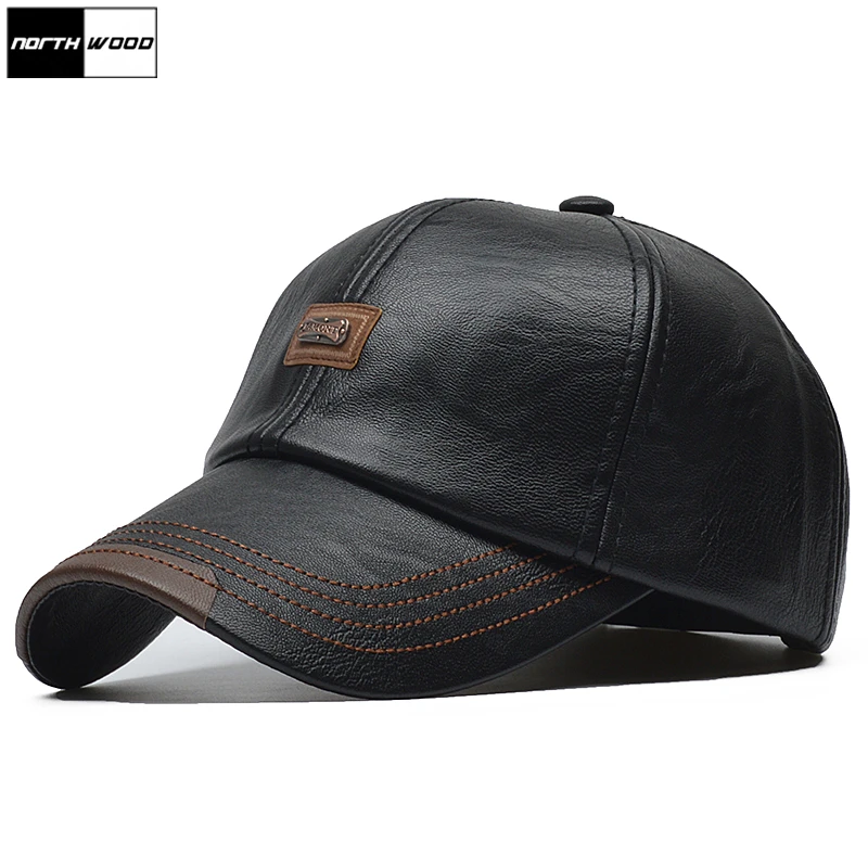 [NORTHWOOD] Марка Осень Зима Кожаная Бейсболка Мужчины Женщины Gorras Planas Snapback Hat Bone Masculino PU Кожаная Шапка Дальнобойщика
