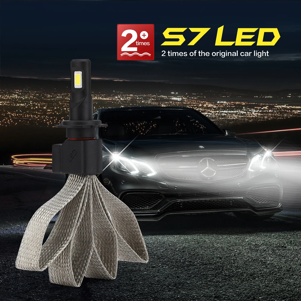 S7 Cветодиодные лампы для авто фары led лампа ходовые огни лед диодные лампы для авто автомобиля фара прожектор 72Вт 8000LM 6000К супер яркий H1 H3 H4 H7 H11 9005 9006 светодиодный налобный фонарь Водонепроницаемый 2шт
