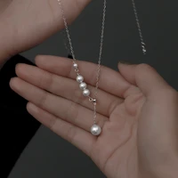 minar korean style simple white faux pearl choker necklace for women asymmetric chain long tassel pendant necklaces jewellery