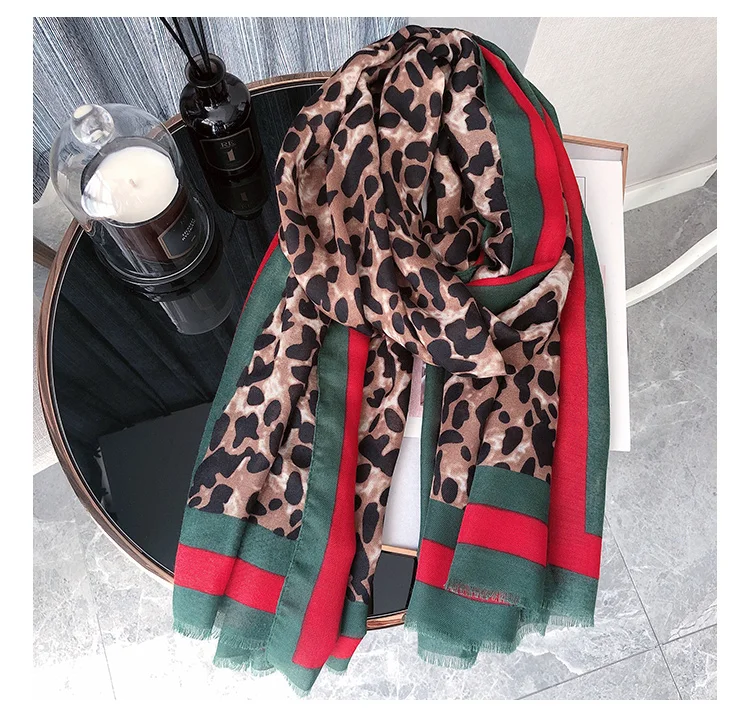 Модный зимний шарф с леопардовым принтом мусульманский хиджаб животных