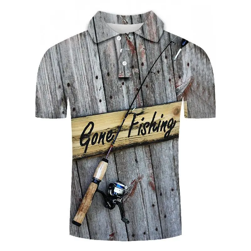 Мужское дышащее поло с коротким рукавом и 3D принтом для активного отдыха рыбалки