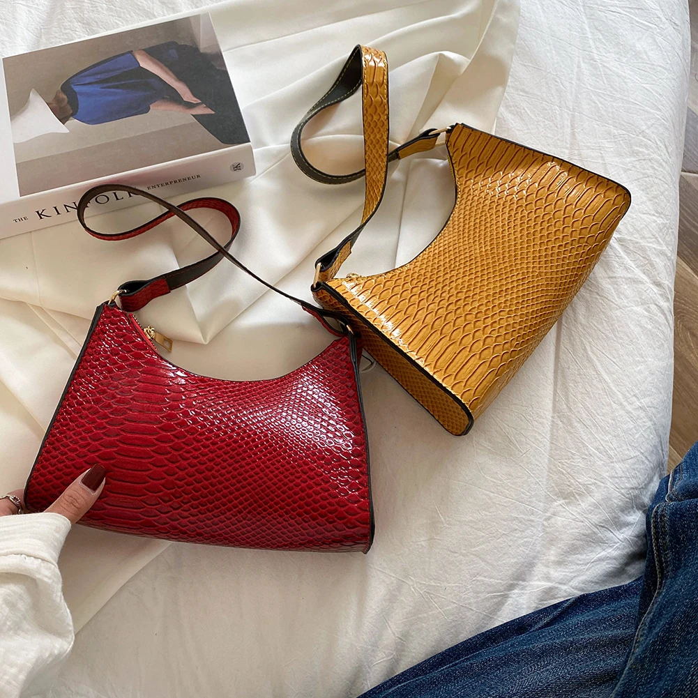 

Новые Модные Винтажные Сумки через плечо с узором под кожу аллигатора для женщин, повседневные однотонные женские сумки через плечо из иску...