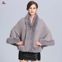 soft faux rex rabbit fur cape shawl coat knit cashmere poncho cloak women fashion cardigan wraps fall winter pashmina plus size