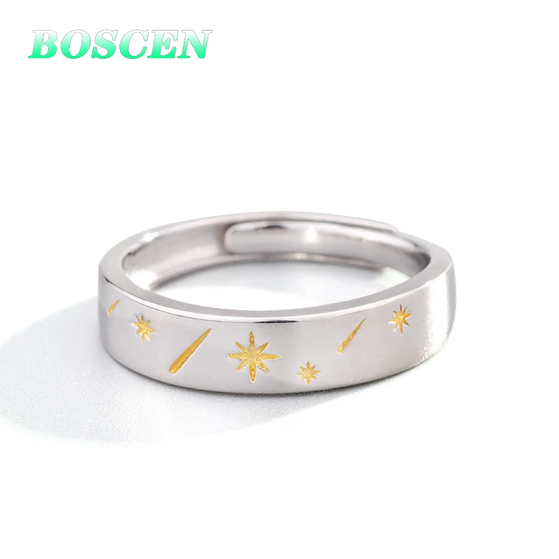 BOSCEN 925 пробы Серебряное кольцо для пары женщин мужчин девушек мальчиков подарок
