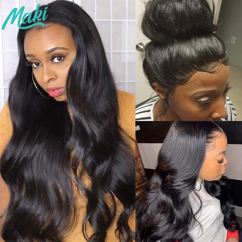 

Maki Hair Body Wave Lace Frontal Wig Human Hair Wigs for Women Body Wave with 4x4 Lace Closure Wigs Brazilian Pre-Plucked
