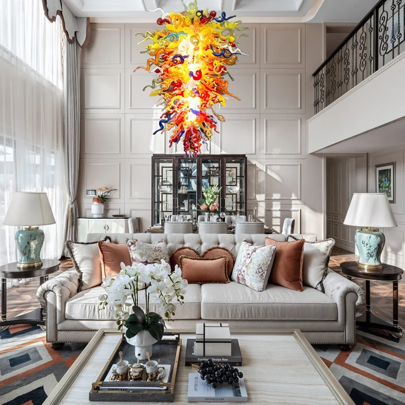 GIRBAN Blown Glass Chandelier Lighting Luxury Indoor Vintage Home Decor Loft Led Hanging Lamp Chandeliers for Living Room Lustre | Освещение