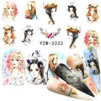 2022 new arrival water decals nail tattoo fox lovely animal cartoon sticker wraps nails owl scarecrow manicure design