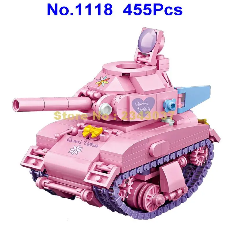 1118 455 шт. военный Розовый танк Sherman Вторая мировая война модель для девочек мини