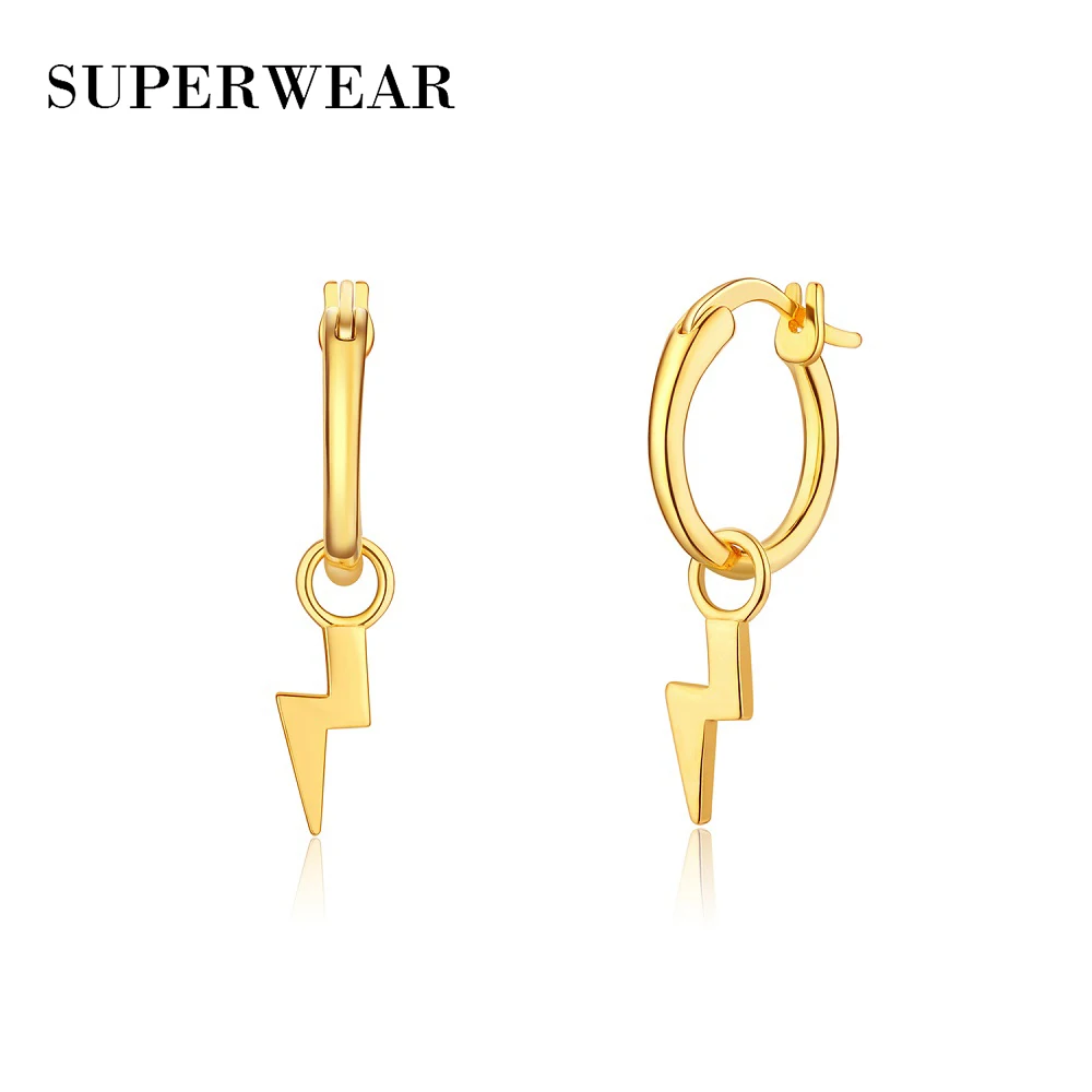 SUPERWEAR 925 пробы серебряные серьги молнии для мужчин и женщин желтое золото Висячие