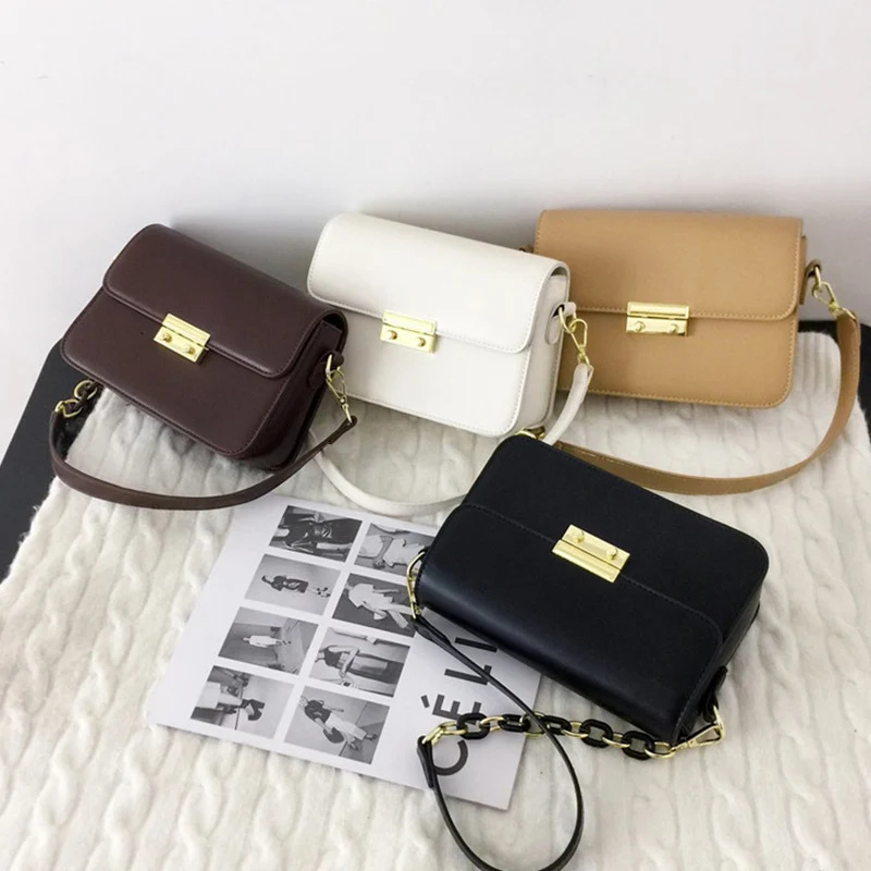 

Ladies Shoulder Bag Yellow New 2021 Women Crossbody Bag Small Designer Simple PU Leather Square Bag High Quality With Chain