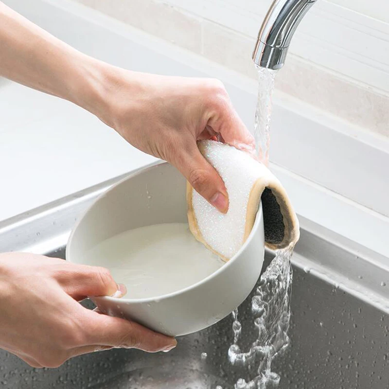 

Kitchen Dish Washing Brush Double Sides Design Oil Resistant Scouring Pad Wipings Rag Bowl Cloth Kitchen Cleaning Tools