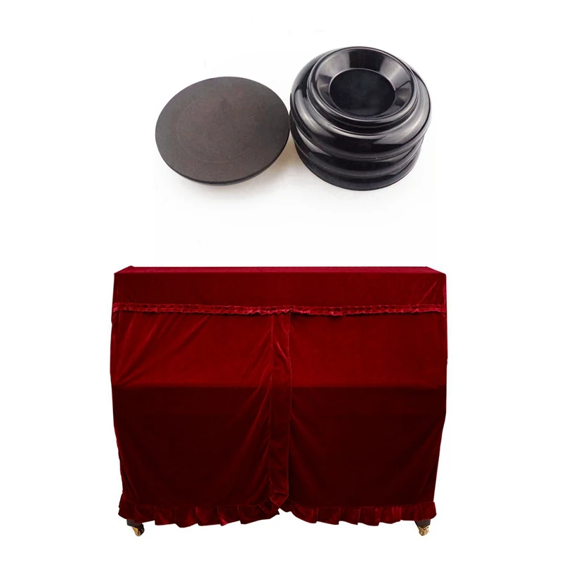 

5 Pcs Upright Piano Accessories: 1 Pcs Full Piano Cover Pleuche Decorate With Macrame & 4Pcs Piano Caster Cups Plastic Upright P