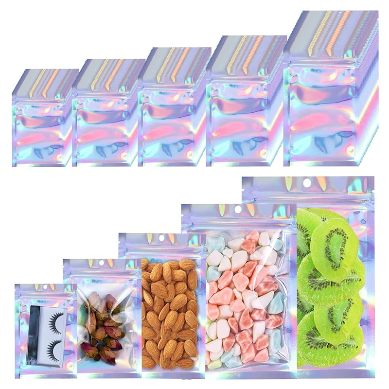 

125 Pcs Resealable Smell Proof Bags Aluminum Metallic Foil Pouch Bag Flat Zipper Mylar Bag for Food Candy Jewelry Screw