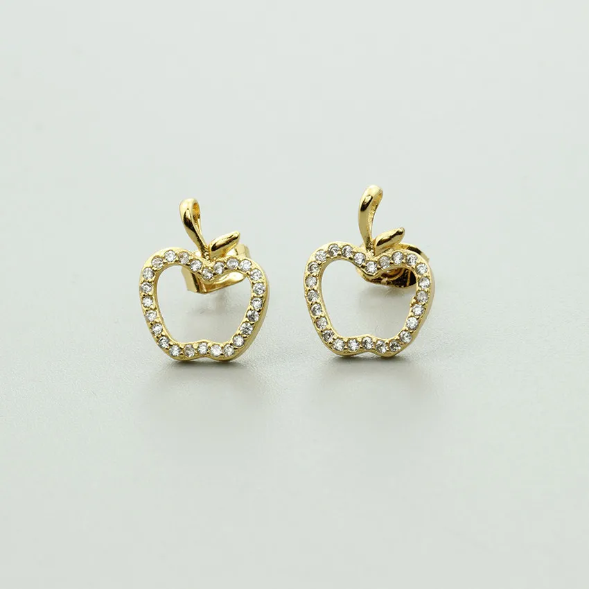 Мини Простые геометрические полые серьги милый маленький яблока медные