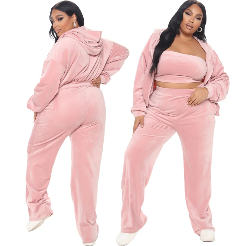 

2022 Set Women Velour Tracksuit Sexy Vest and Long Sleeve Hooded Pants Sets Ladies Jogging Suits Dropshipping Wholesale