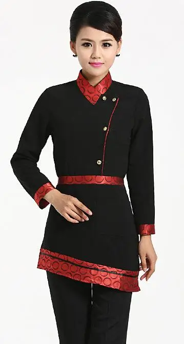 red Women long Дизайн,, рабочая одежда для кухни, официанта, официантки, Униформа, желтый, красный, розовый, красный, униформа официанта - Цвет: red Women long