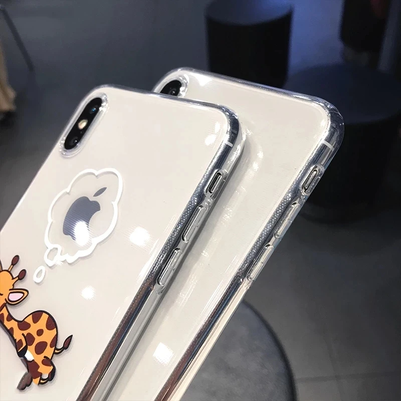 Прозрачный чехол для IPhone 11 12 Pro Max X XS XR Mini 7 8 Plus с милыми мультяшными животными