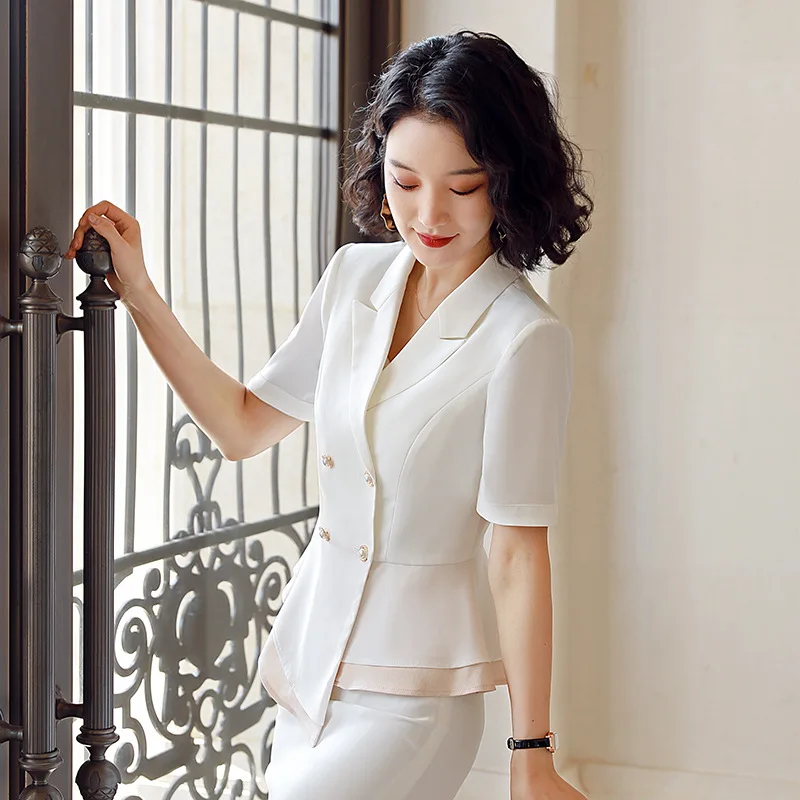 Женский костюм из двух предметов элегантный двубортный жакет с оборками одежда