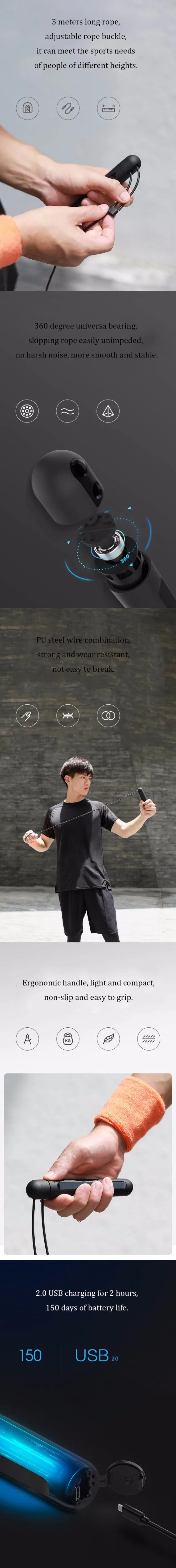Новейший Xiaomi mijia YUNMAI умный тренировочный Скакалка приложение запись данных USB Перезаряжаемый Регулируемый износостойкий Скакалка прыжки
