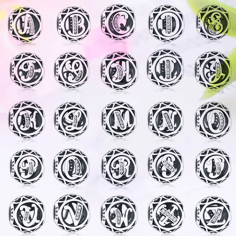 100% Серебро 925 пробы оригинальные бусы с алфавитом подходят к оригинальному пану