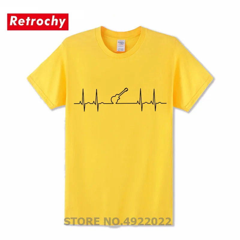 Мужская футболка в стиле хип-хоп черная с рисунком сердцебиения гитарного плеера