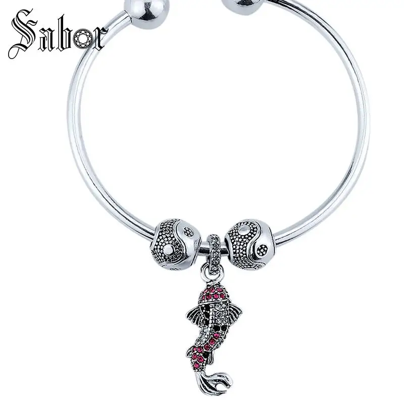 Ручной работы кристалл красная рыба амулеты Ying & Yang бусы браслет Европейский