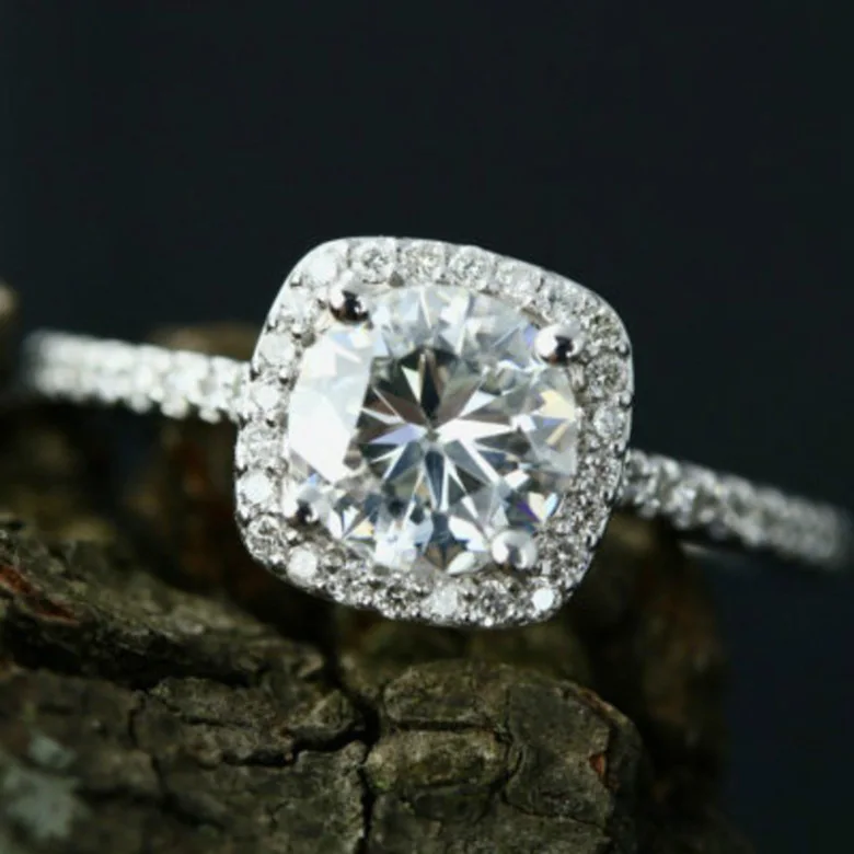 

Silver color S925 Diamond Ring for Women Square Anillos Bizuteria Wedding diamant Gemstone White Topaz S925 Silver Jewelry Rings