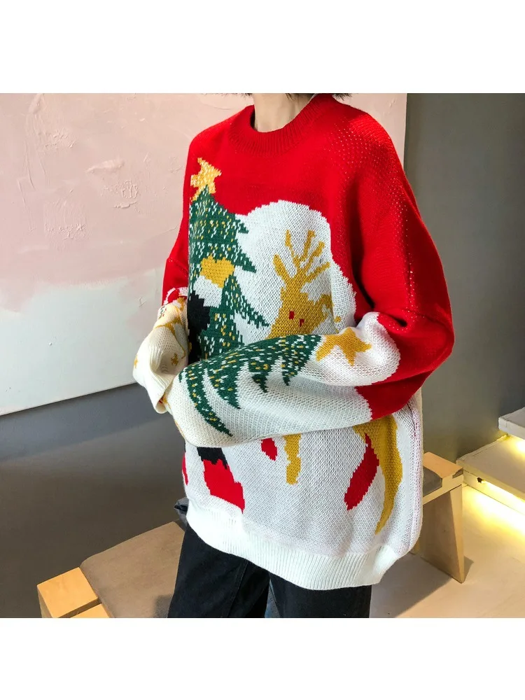 

Hsa Women Christmas Sweater Pullovers Snowman Christmas Tree Red Couple Sweaters Oversized Jumpers woman winter clothing