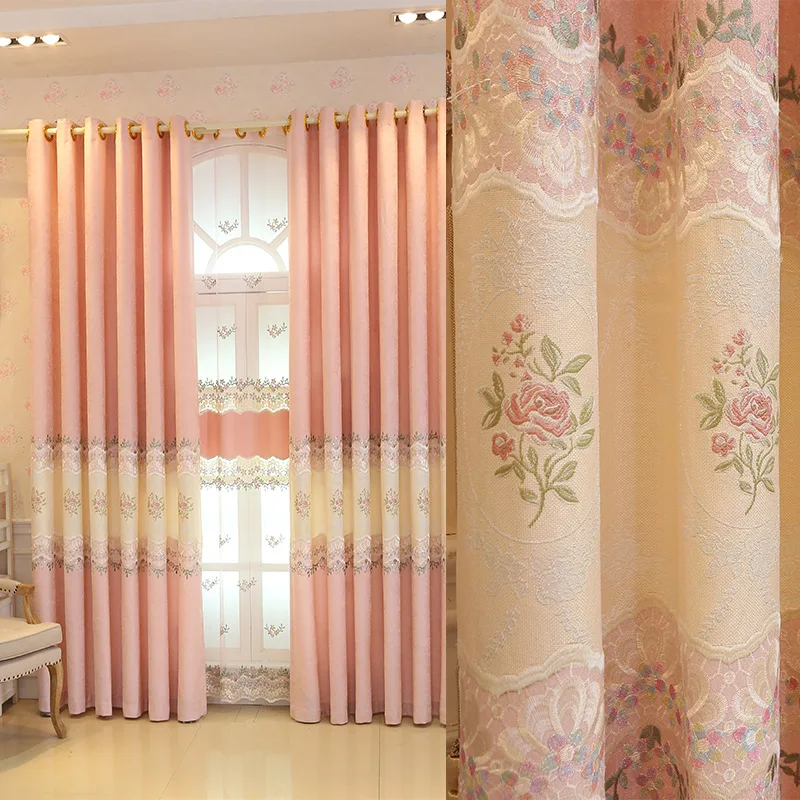 

European Style Curtains for Living Room Bedroom Chenille Jacquard Embroidery Stitching Curtains Finished Product Customization