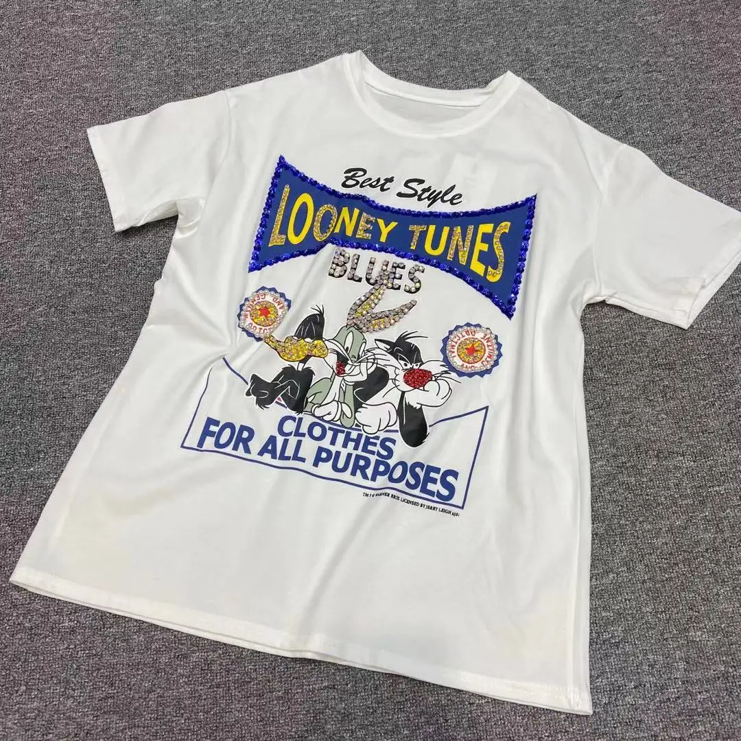 

2021 Summer New Heavy Industry Leisure T-shirt European Leisure Round Neck Pullover Short Sleeve t Thin Material Large Size