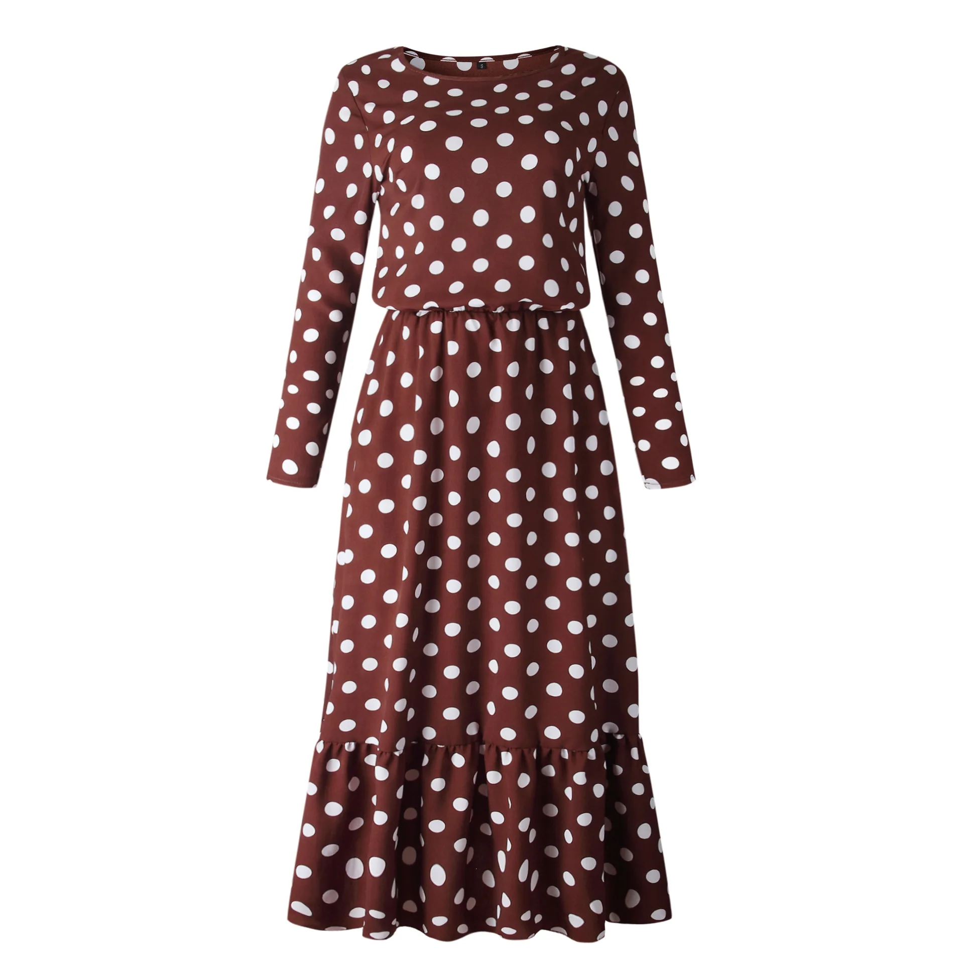 Best selling style autumn and winter 2020 fashion print Polka Dot round neck long sleeve women's dress 101290 | Женская одежда