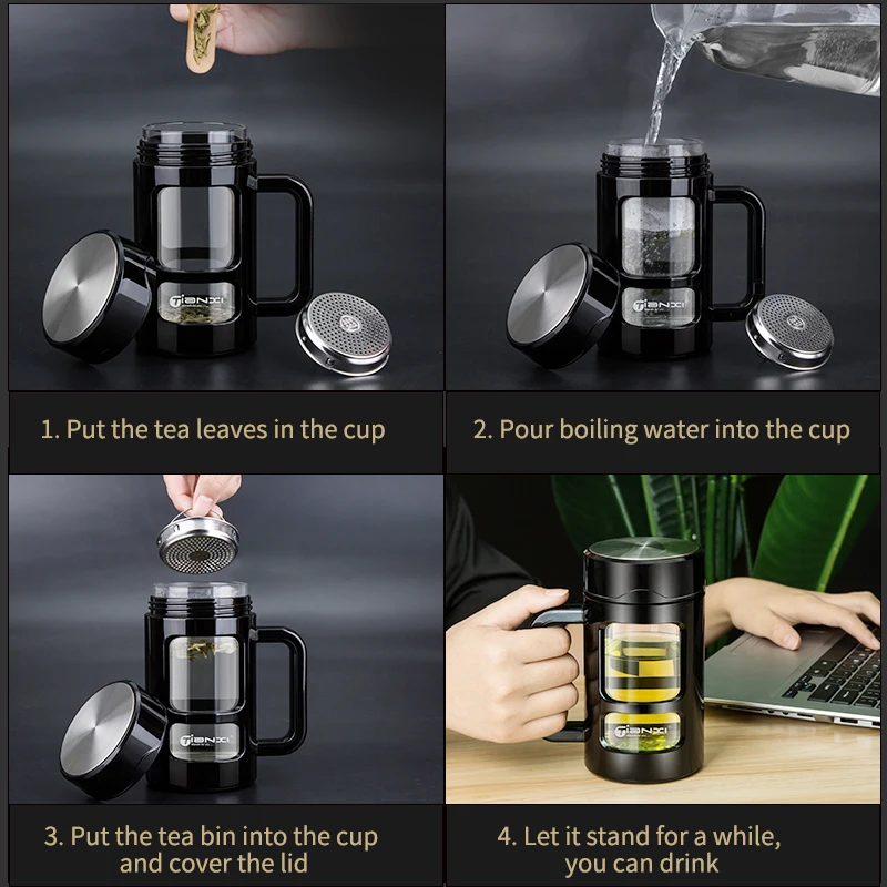 Стакан для чая TIANXI мужчин и женщин Мужская двухслойная стеклянная чашка в