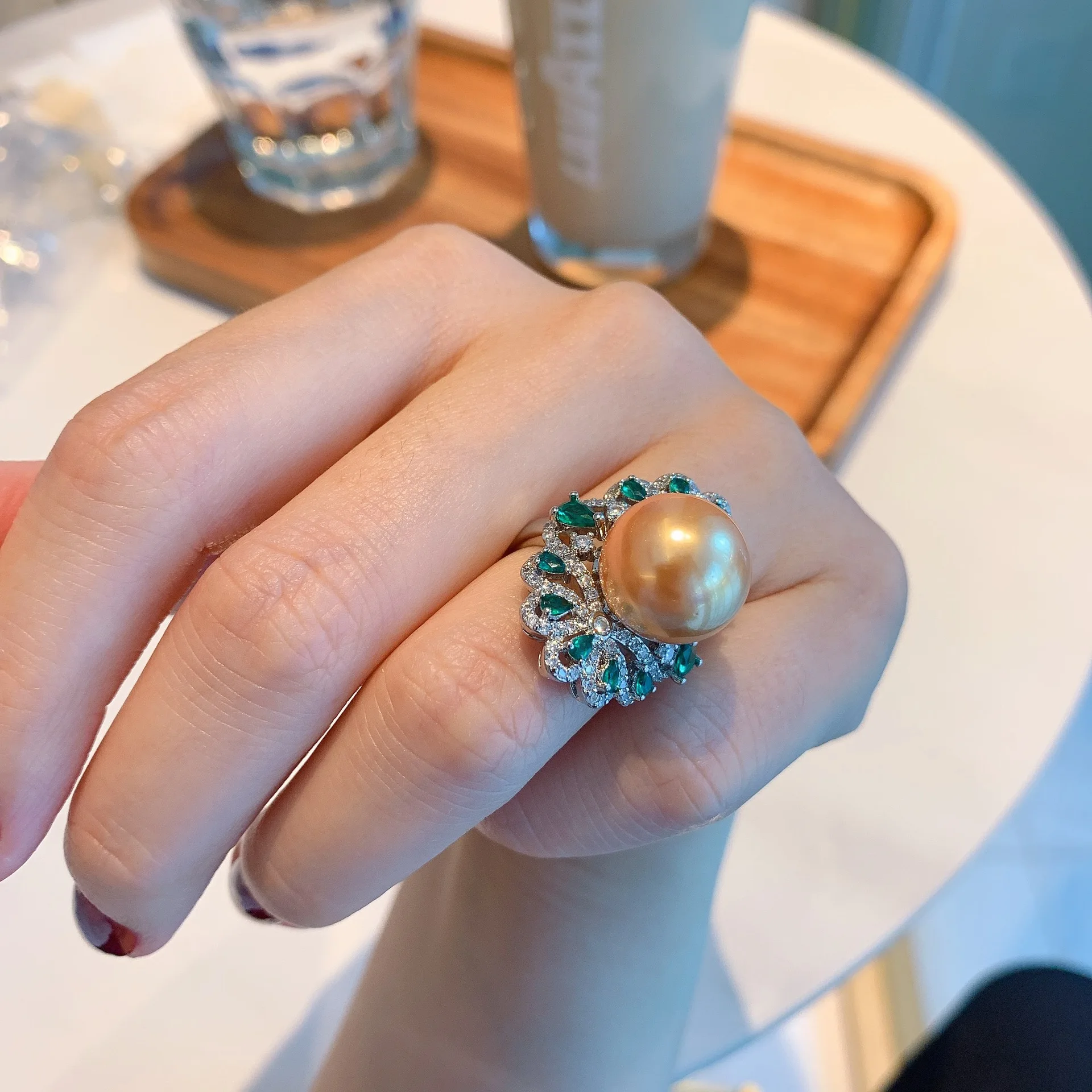 Новое поступление Красивое Жемчужное кольцо QTT золотого и серебряного цвета