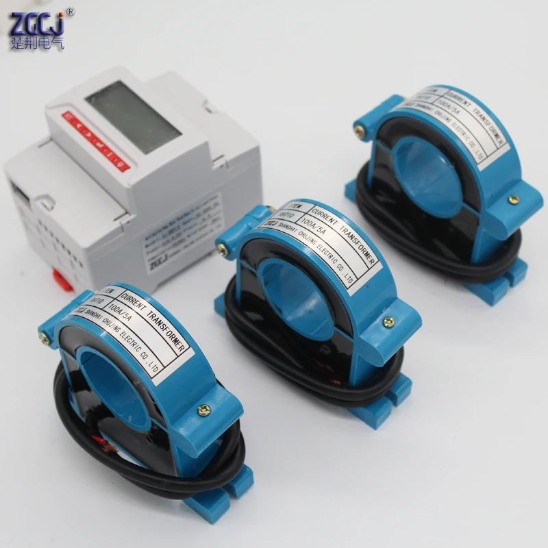 

Din type LCD display AC 0-100A 3 phase ampere meter with 3 pcs Clamp split core CT current transformer