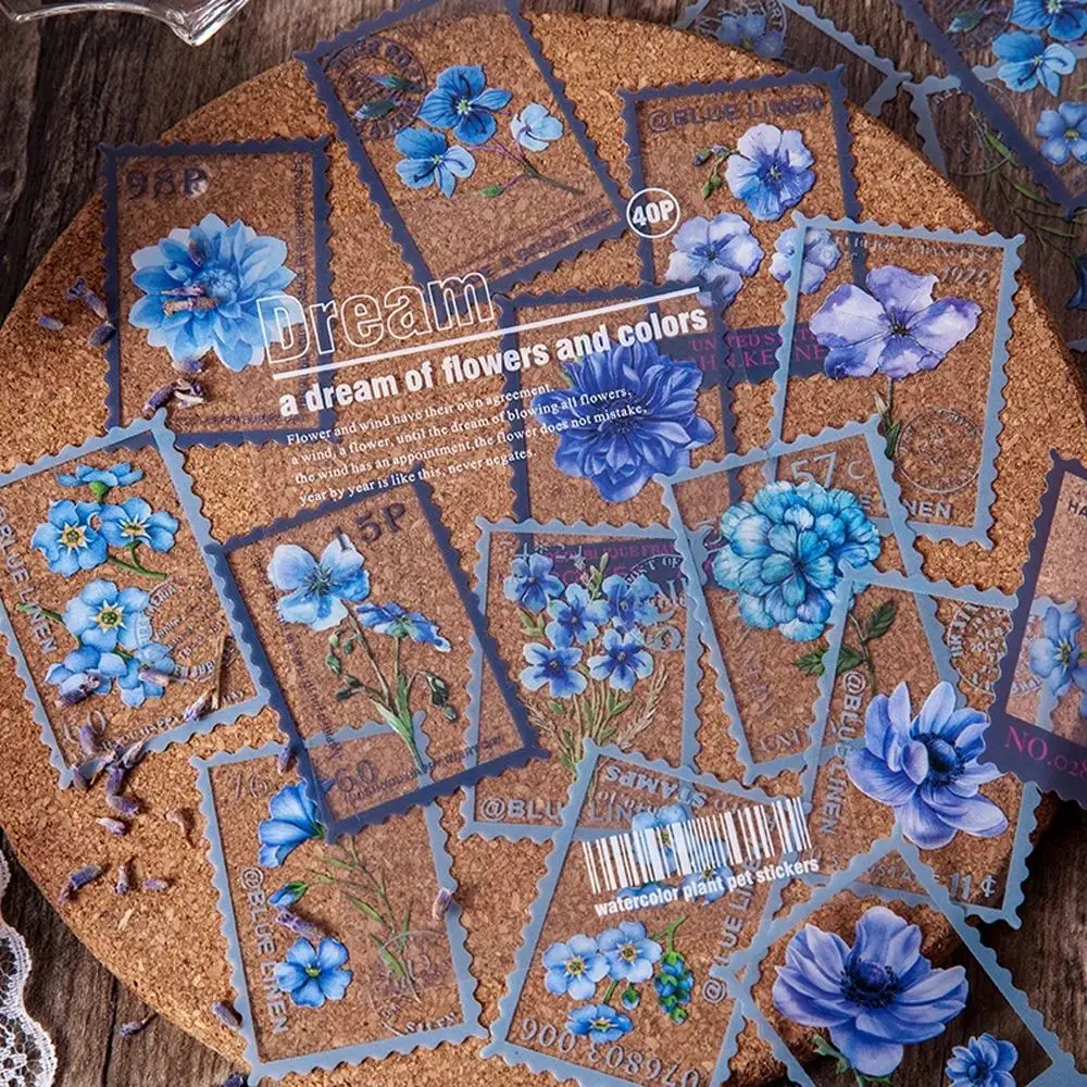 

40 Pcs/Pack Vintage Fern Floral Stamp PET Sticker Transparent Pack Flowers Label Sticker Grace Fashion Decoration Sticker