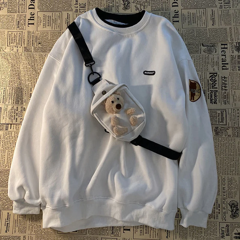 

Y2K Women Ovesized Hoodies with Bears Bag Autumn Winter Kawaii Comfy Pullover Plus Size Long Sleeve Thick Sweatshirt
