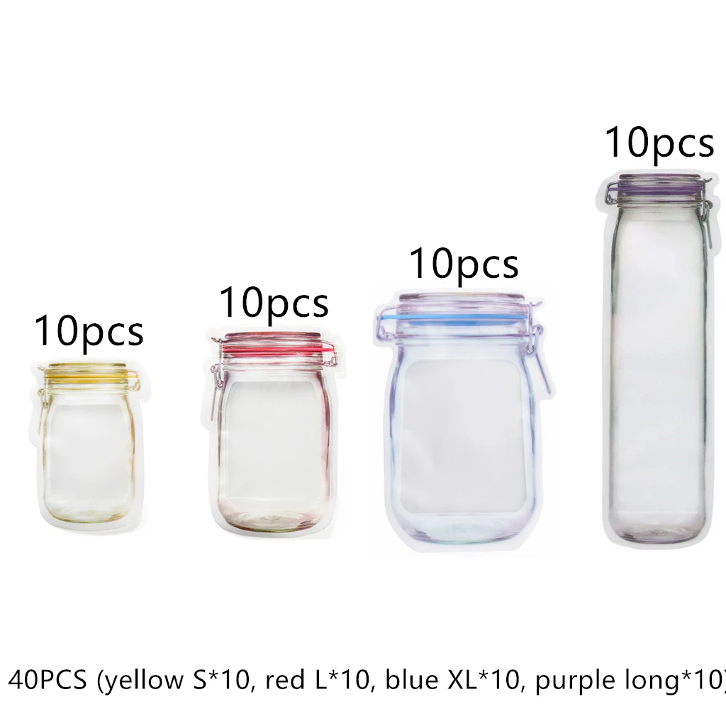 40pcs Reusable Mason Bottle Ziplock Bag Food Storage Bags Sealed Snack Sandwich Cookies Candy Ecological | Дом и сад
