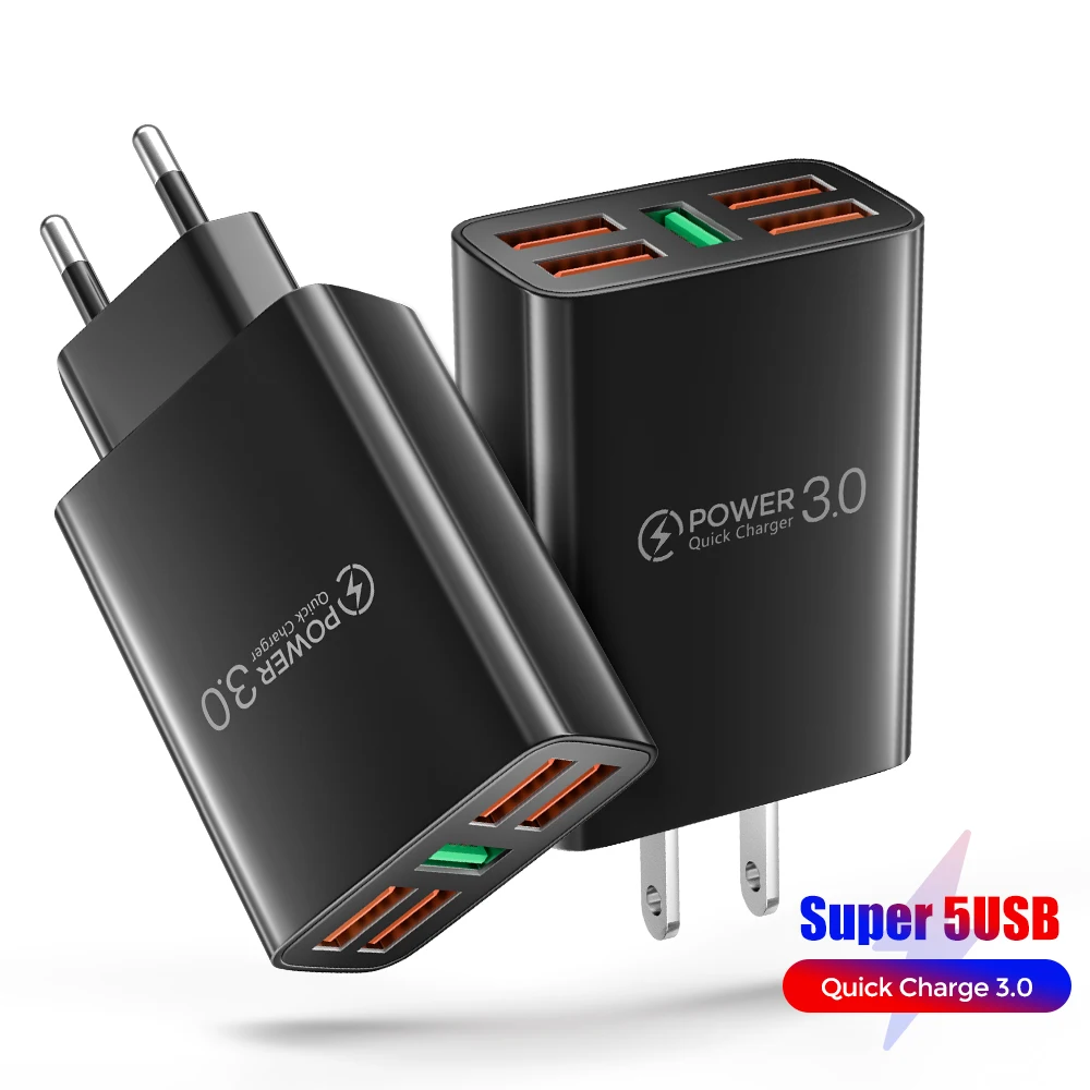 

5.1A 5 USB Fast Charger Quick Charge 3.0 4.0 Universal Wall For iPhone 12 11 Samsung Xiaomi Mobile Phone Chargers Fast Charging