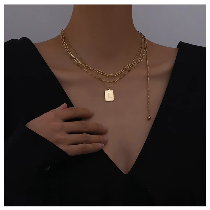 

COWBREAD Multi-layer Necklace for Women L letter Clavicle Chain Necklace Choker Personality Jewelry Women's Neck Chain