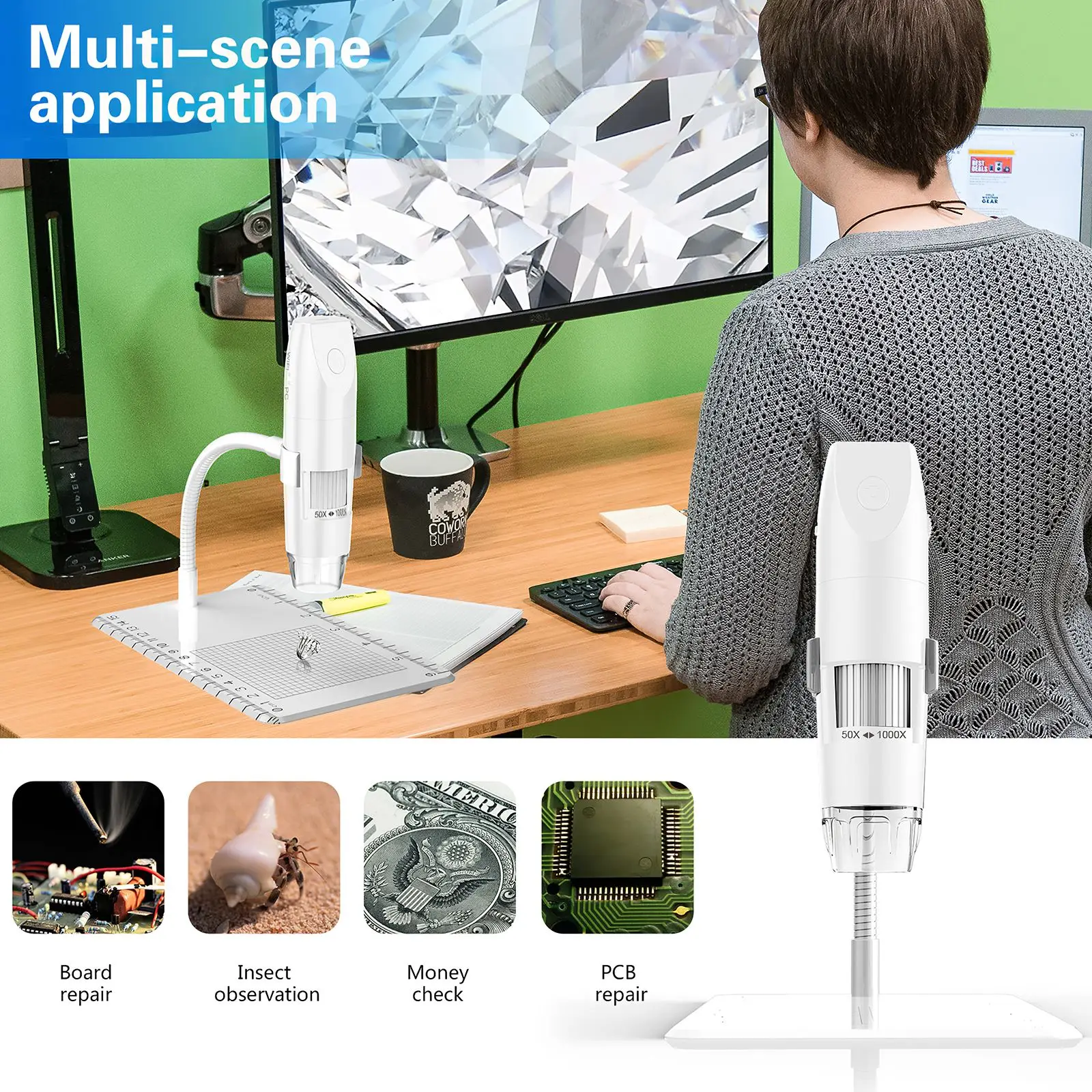 

1000X USB Microscope Handheld Portable Digital Microscope USB Interface Electron Microscopes with 8 LEDs with Bracket