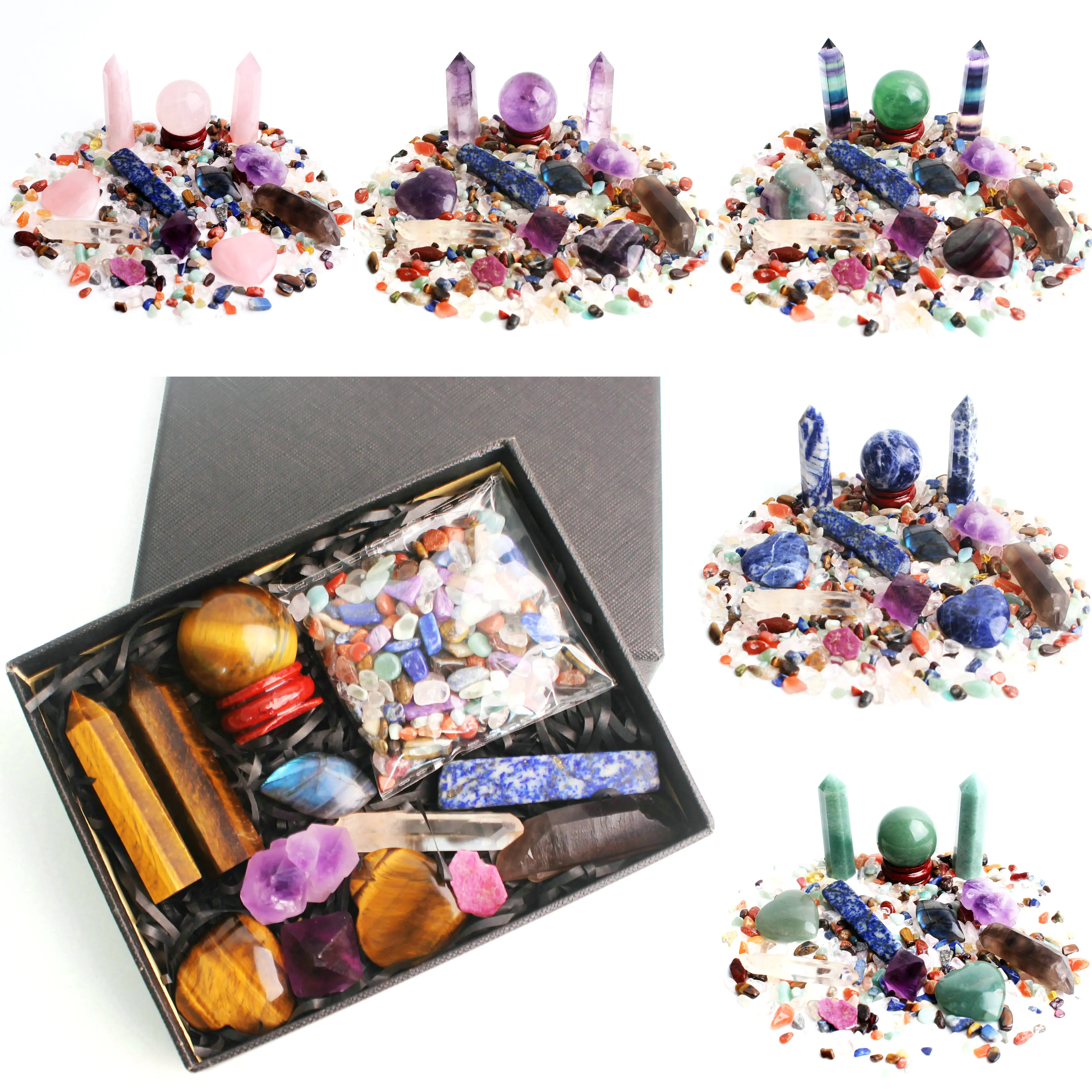 Много Натурального цветного камня чакра гравий обелиск кулон хрустальный шар