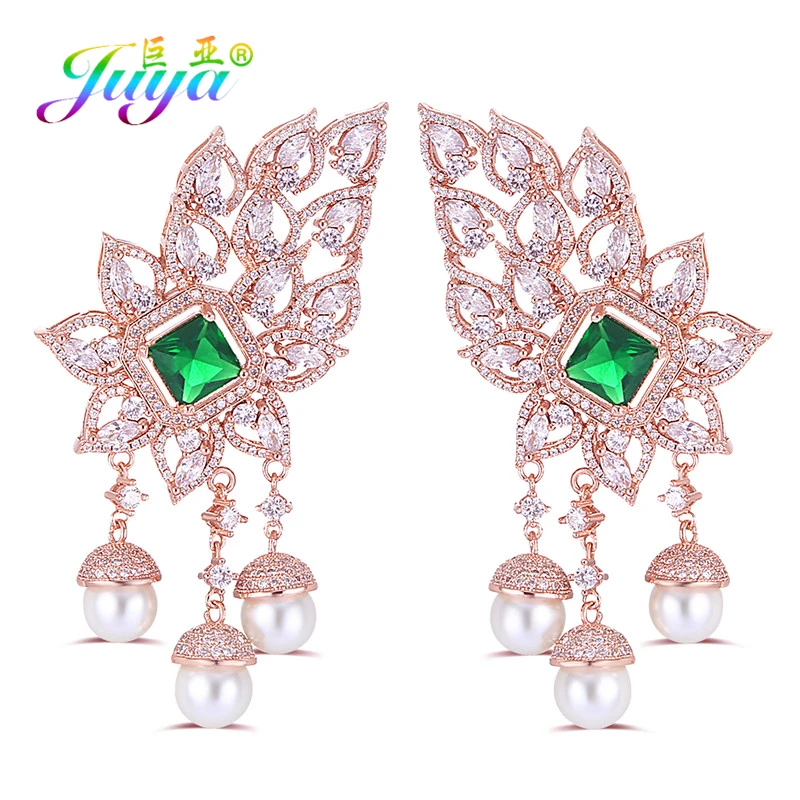 

Juya DIY Green Zircon Floating Flower Connector Pendant Accessories For Luxury Natural Gems Pearls Evening Party Necklace Making