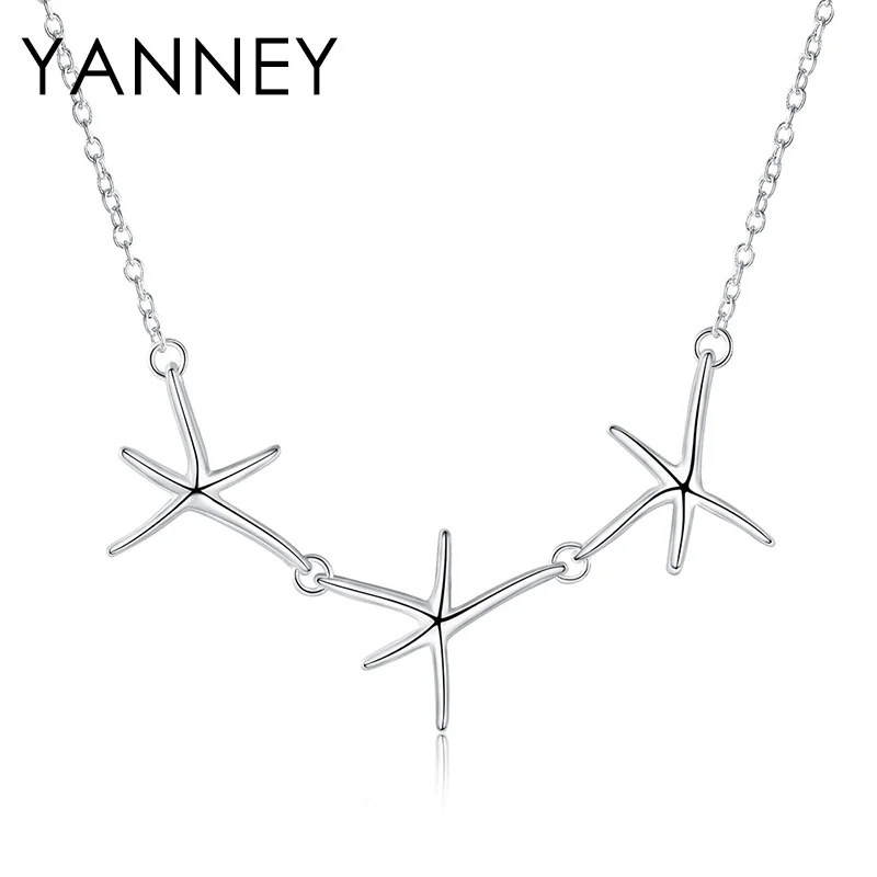 

YANNEY 925 Sterling Silver 18-inch Fine 3 Starfish Pendant Necklace Ladies Fashion Star Jewelry Wedding Party Gift
