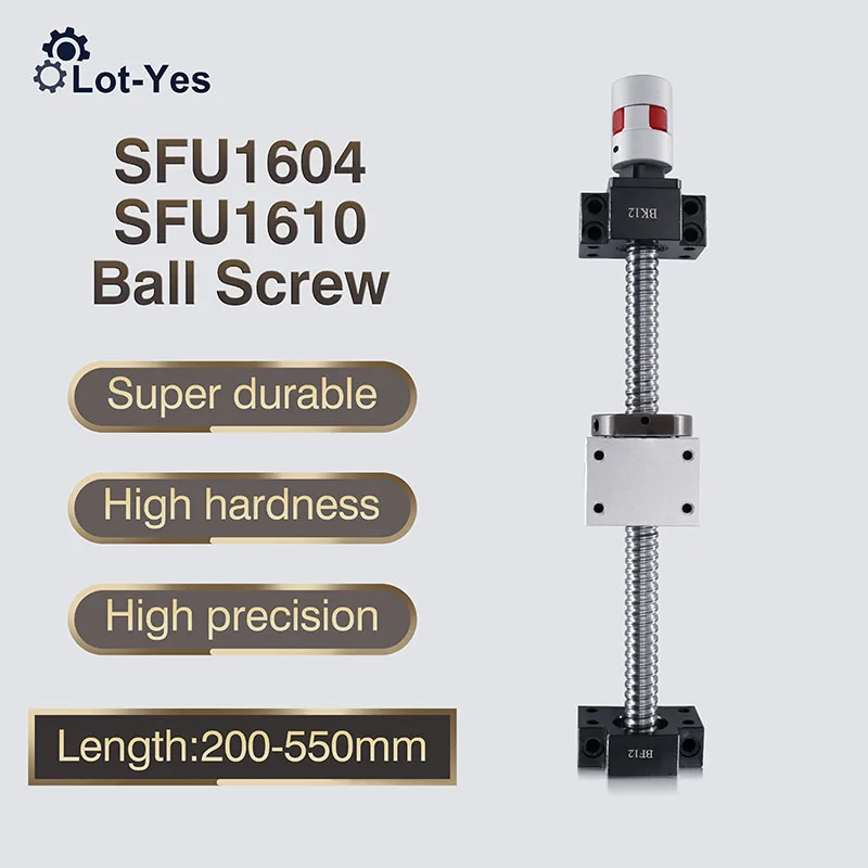 

Ball Screw Set SFU1604 SFU1610 200-550mm single ball nut End Support C5 C7 BK12 BF12 EK12EF12 DSG16H Coupler For CNC Router