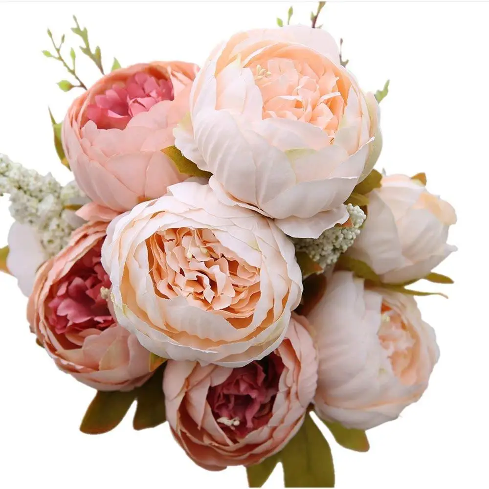 

13 head / bouquet Peony Artificial Flower Red Pink Silk Peony Fake Flowers Wedding Home Decoration