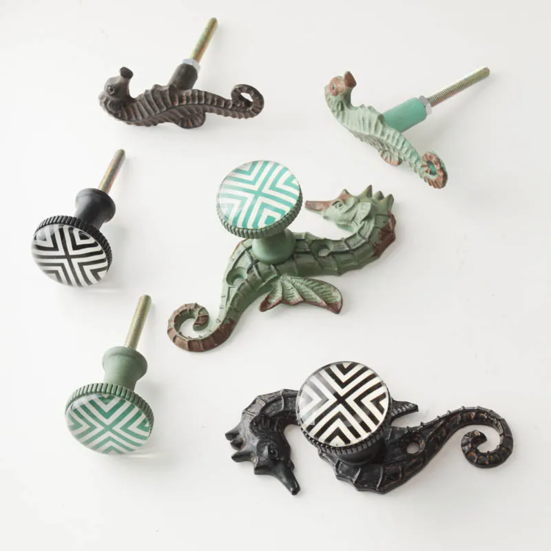 Ручка ящика в средиземноморском стиле большая Деревянная ручка из кованого