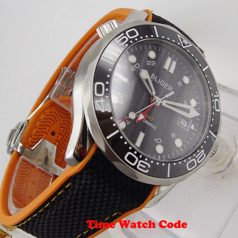 Bliger 41 мм GMT автоматические мужские наручные часы черное окно с датой набора